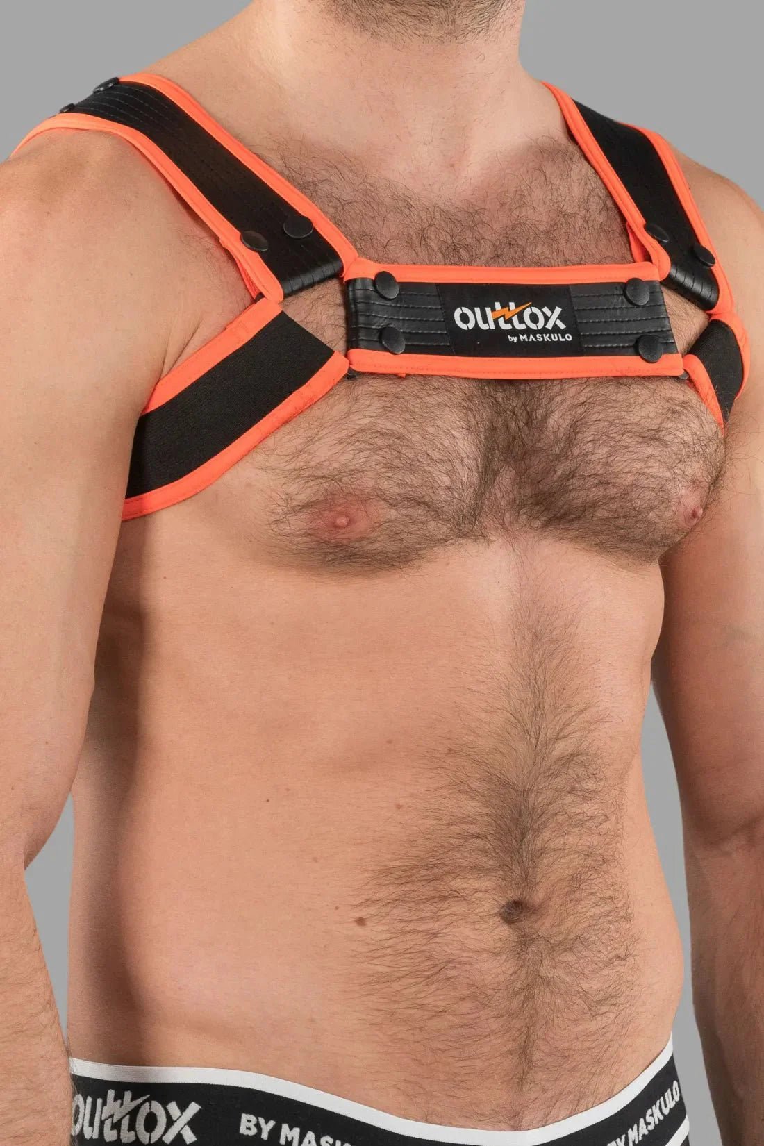 Outtox by Maskulo. Bulldog Harness with Snaps. Black and Orange - XHR121 - Y1 - Maskulo US NY FL