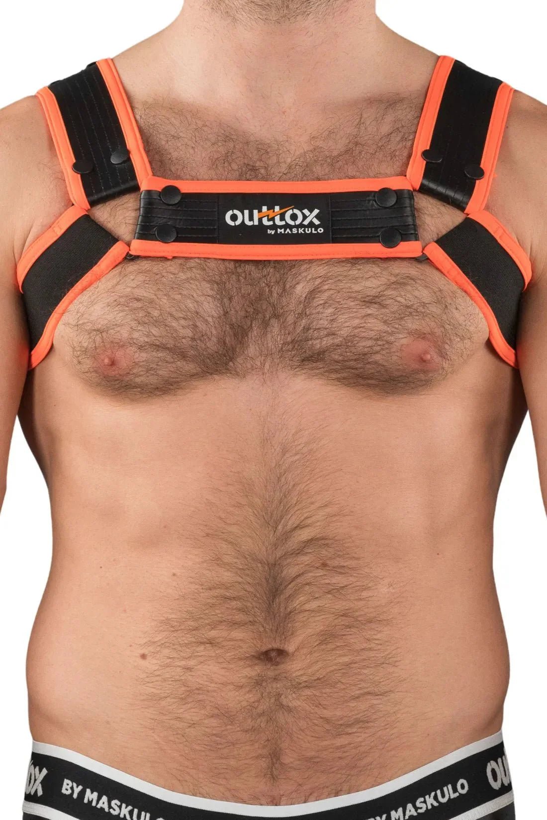 Outtox by Maskulo. Bulldog Harness with Snaps. Black and Orange - XHR121 - Y1 - Maskulo US NY FL