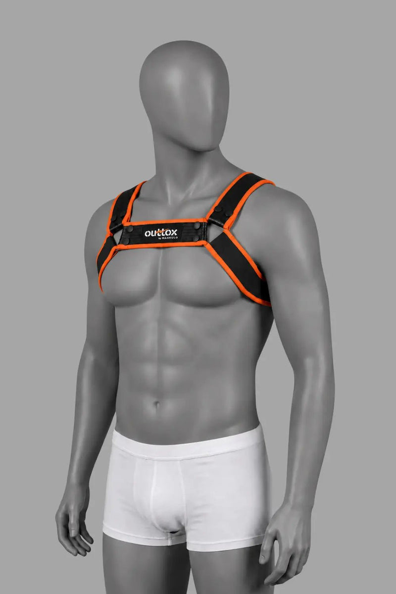 Outtox by Maskulo. Bulldog Harness with Snaps. Black and Orange - XHR121-Y1 - Maskulo US NY FL