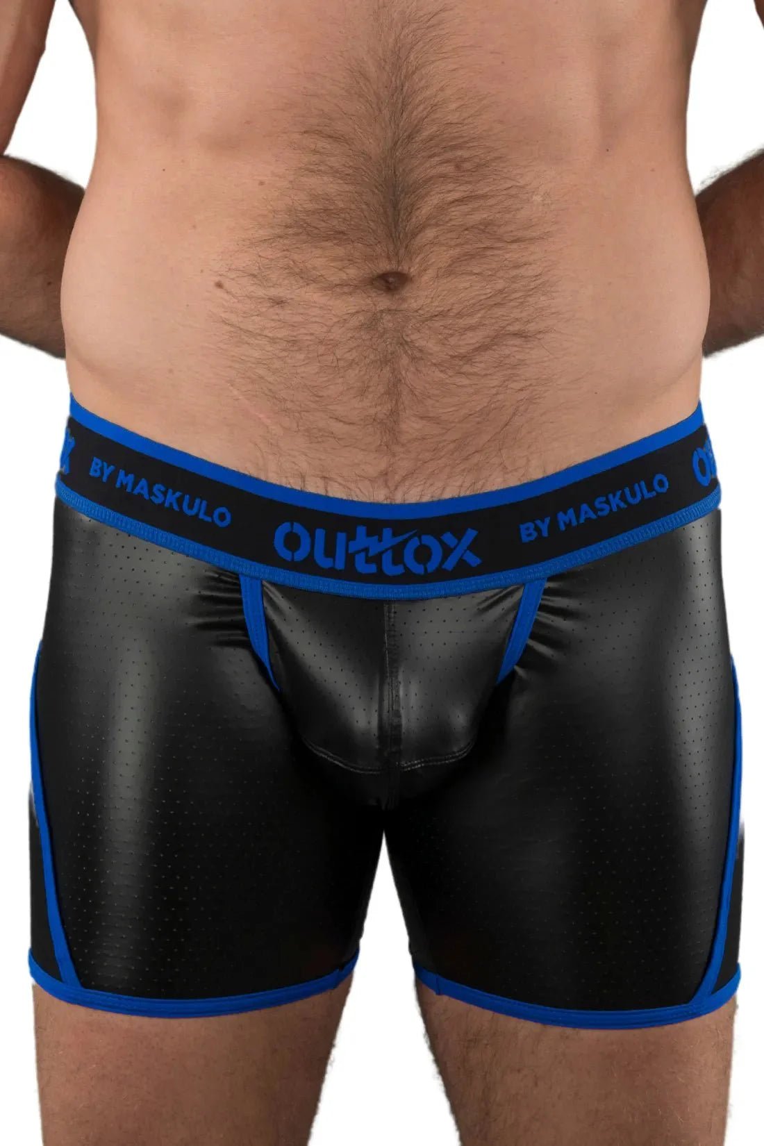Outtox by Maskulo. Open Rear Shorts. Codpiece. Black and Blue - XSH119 - Y1 - Maskulo US NY FL