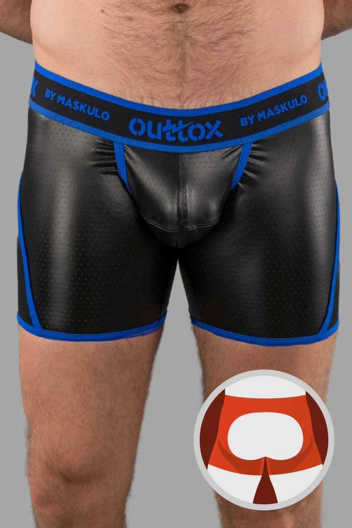 Outtox by Maskulo. Open Rear Shorts. Codpiece. Black and Blue - XSH119 - Y1 - Maskulo US NY FL