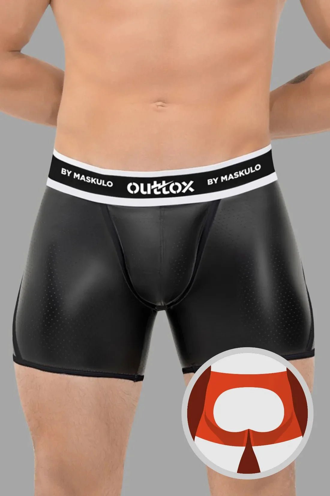 Outtox by Maskulo. Open Rear Shorts with Snap Codpiece. Black - XSH120 - Y1 - Maskulo US NY FL