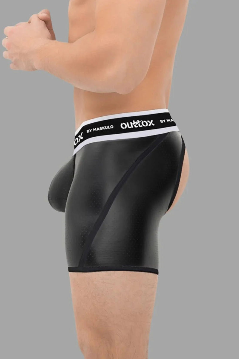 Outtox by Maskulo. Open Rear Shorts with Snap Codpiece. Black - XSH120 - Y1 - Maskulo US NY FL