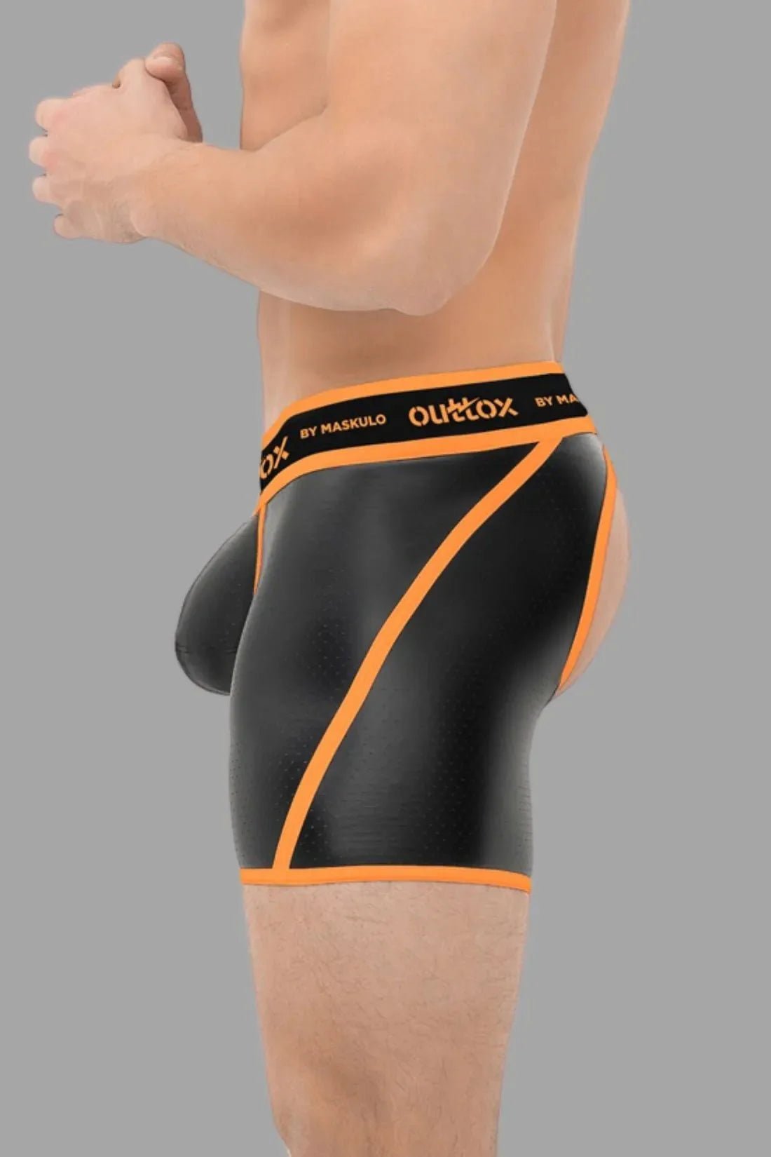 Outtox by Maskulo. Open Rear Shorts with Snap Codpiece. Orange - XSH118 - Y1 - Maskulo US NY FL