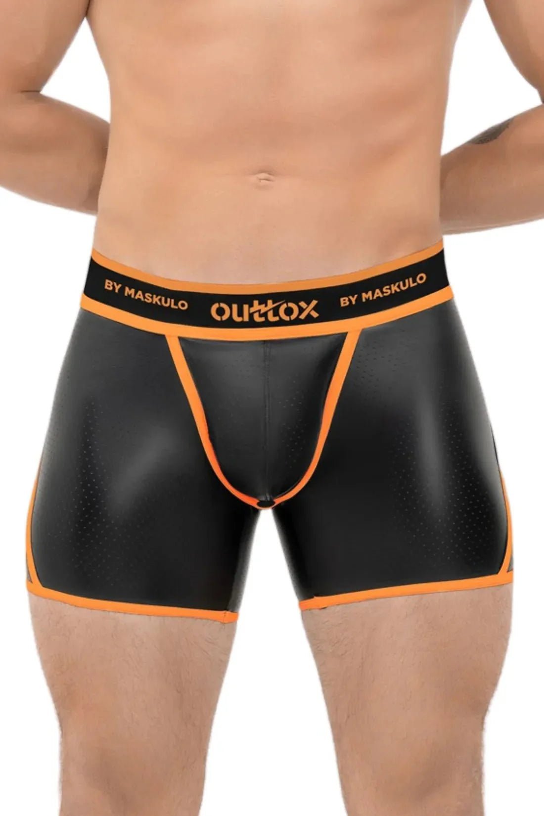 Outtox by Maskulo. Open Rear Shorts with Snap Codpiece. Orange - XSH118 - Y1 - Maskulo US NY FL