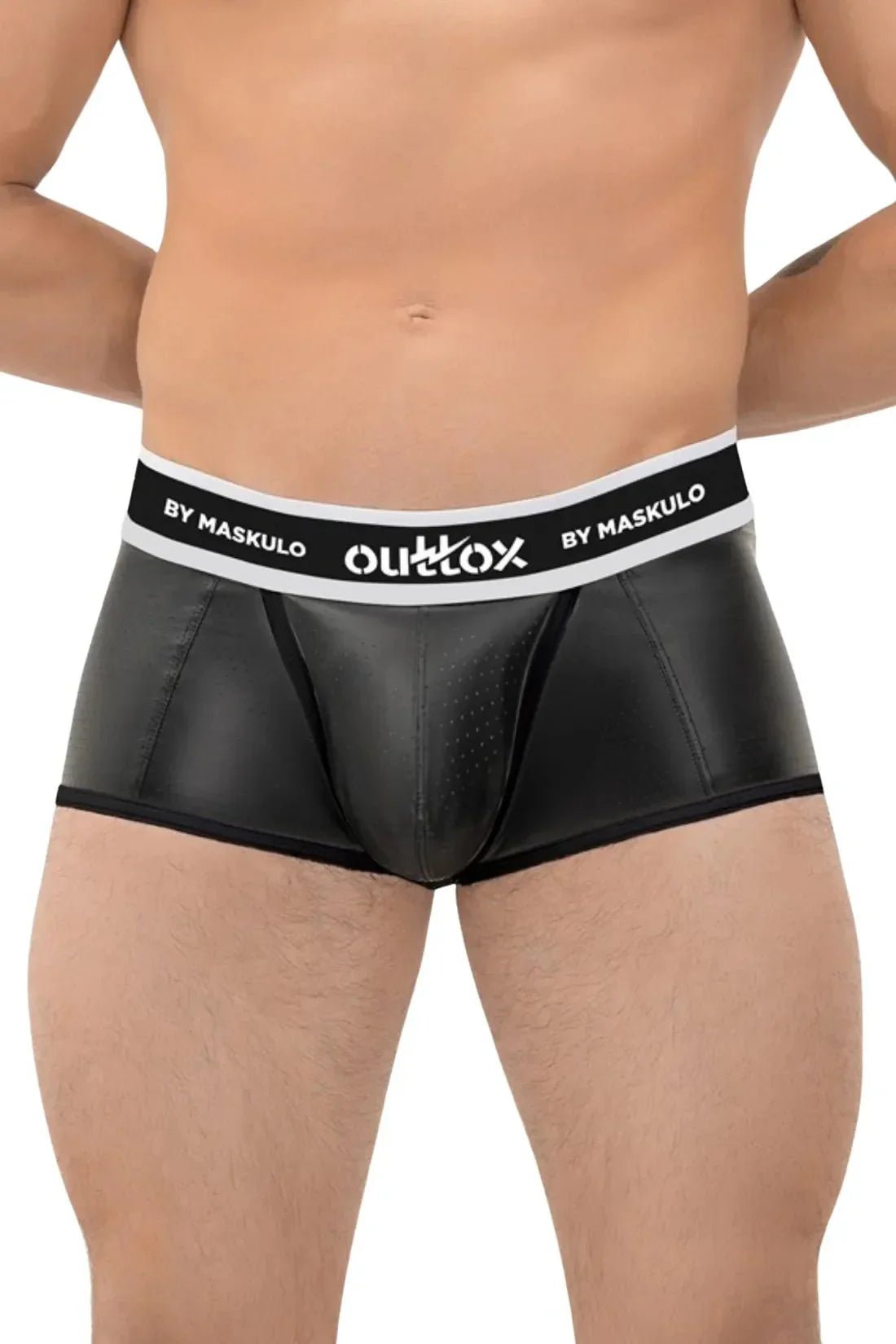 Outtox by Maskulo. Open Rear Trunk Shorts. Snap Codpiece. Black - XTR115 - Y1 - Maskulo US NY FL