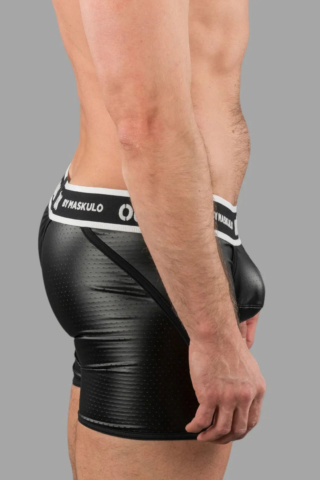 Outtox by Maskulo. Wrapped Rear Shorts with Snap Codpiece. Black - XSH117 - Y1 - Maskulo US NY FL