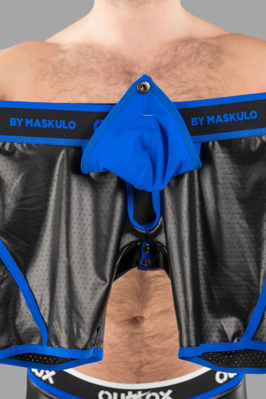 Outtox by Maskulo. Wrapped Rear Shorts with Snap Codpiece. Blue - XSH114 - Y2 - Maskulo US NY FL