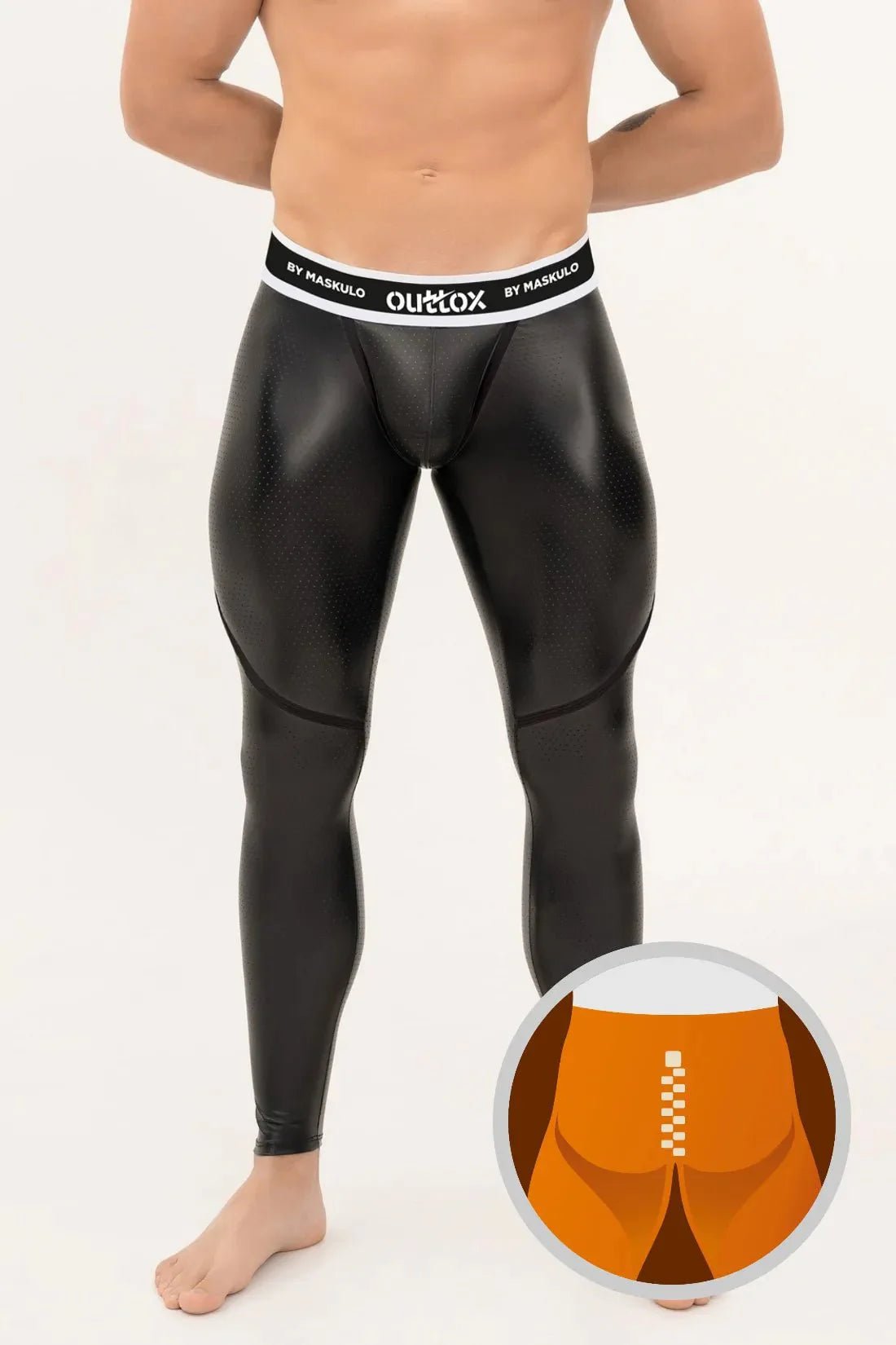 Outtox by Maskulo. Zippered Rear Leggings. Snap Codpiece. Black - XLG107 - Y1 - Maskulo US NY FL