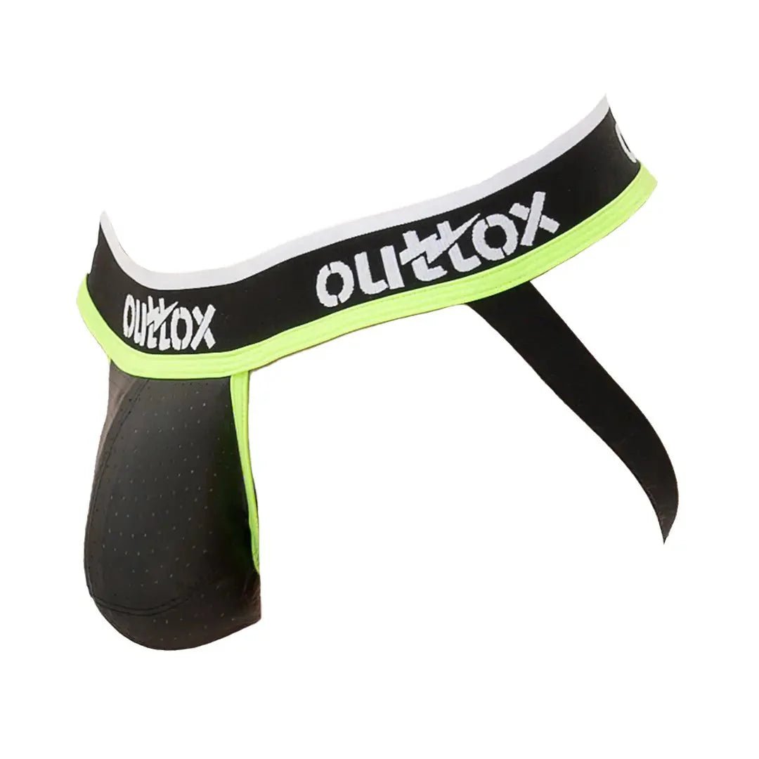 Outtox. Jock with Snap Codpiece. Black and Green Neon - XJS104 - Y2 - Maskulo US NY FL