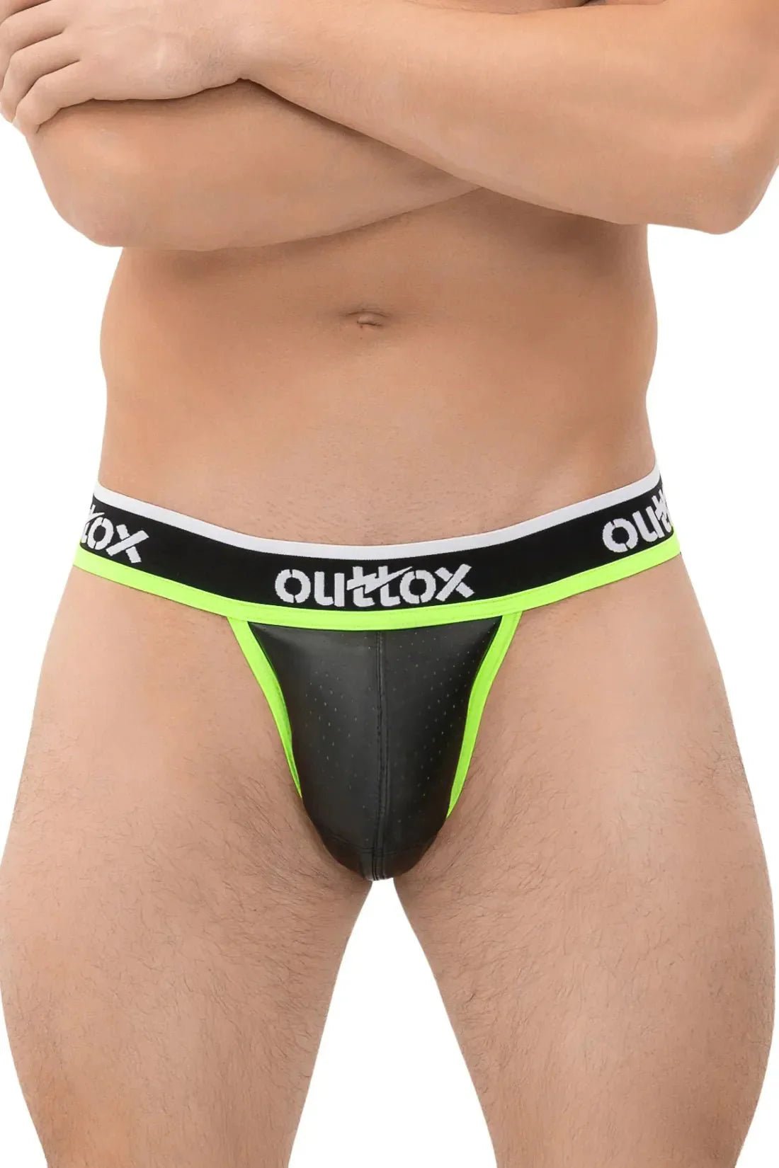 Outtox. Jock with Snap Codpiece. Black and Green Neon - XJS104 - Y2 - Maskulo US NY FL