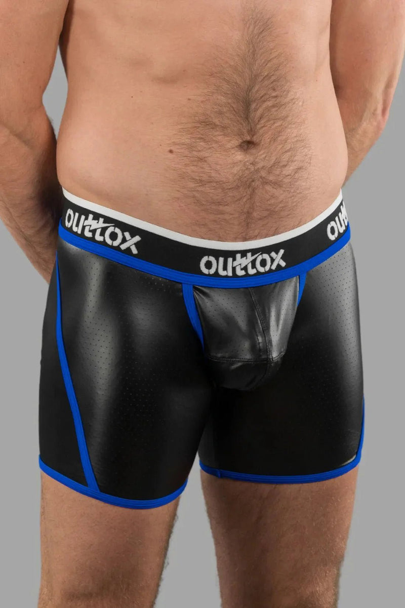 Outtox. Open Rear Shorts with Snap Codpiece. Black and Blue - XSH108 - Y2 - Maskulo US NY FL