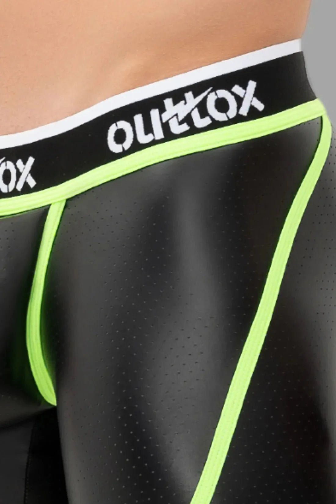 Outtox. Open Rear Shorts with Snap Codpiece. Black and Green - XSH107 - Y2 - Maskulo US NY FL