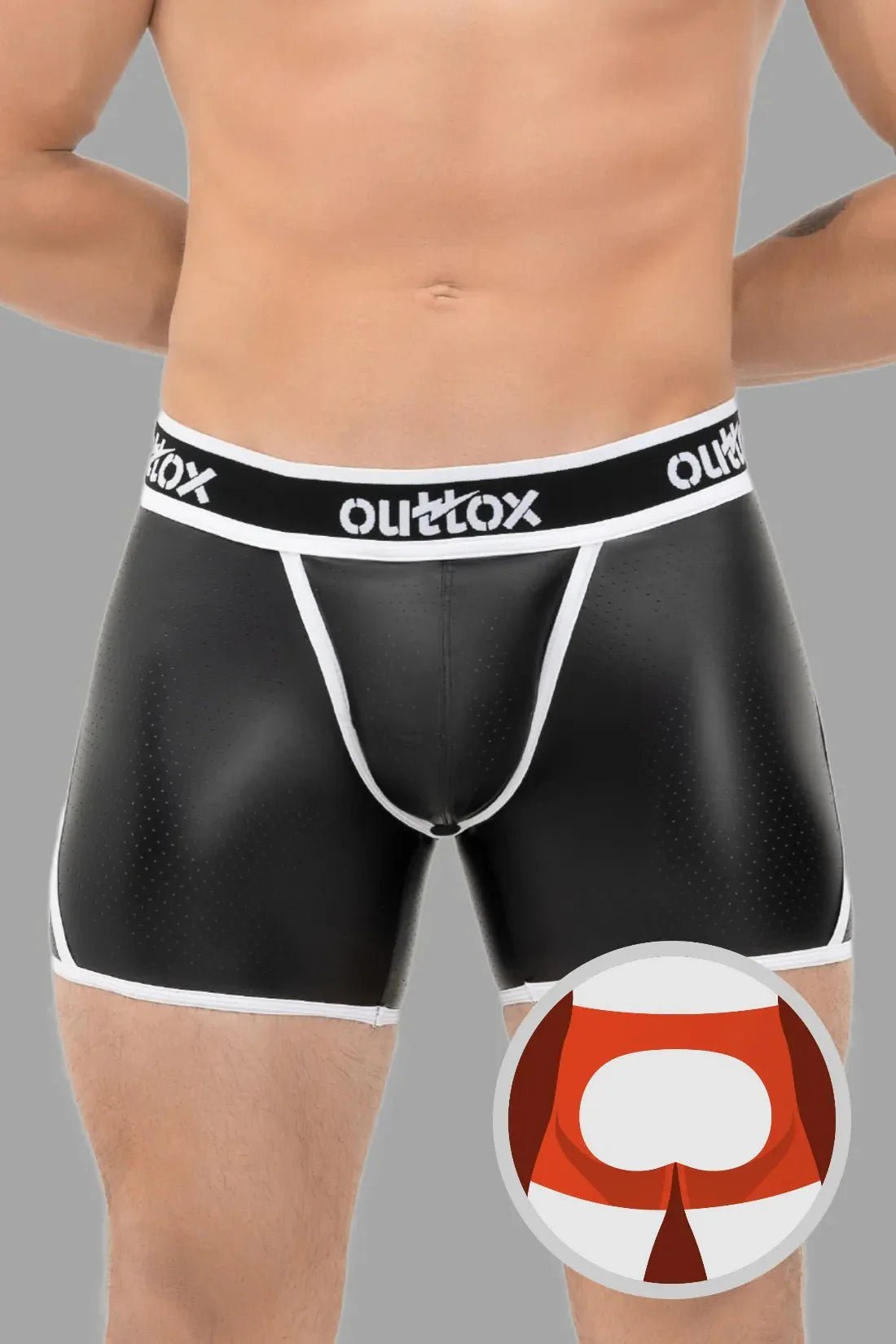 Outtox. Open Rear Shorts with Snap Codpiece. Black and White - XSH109 - Y3 - Maskulo US NY FL