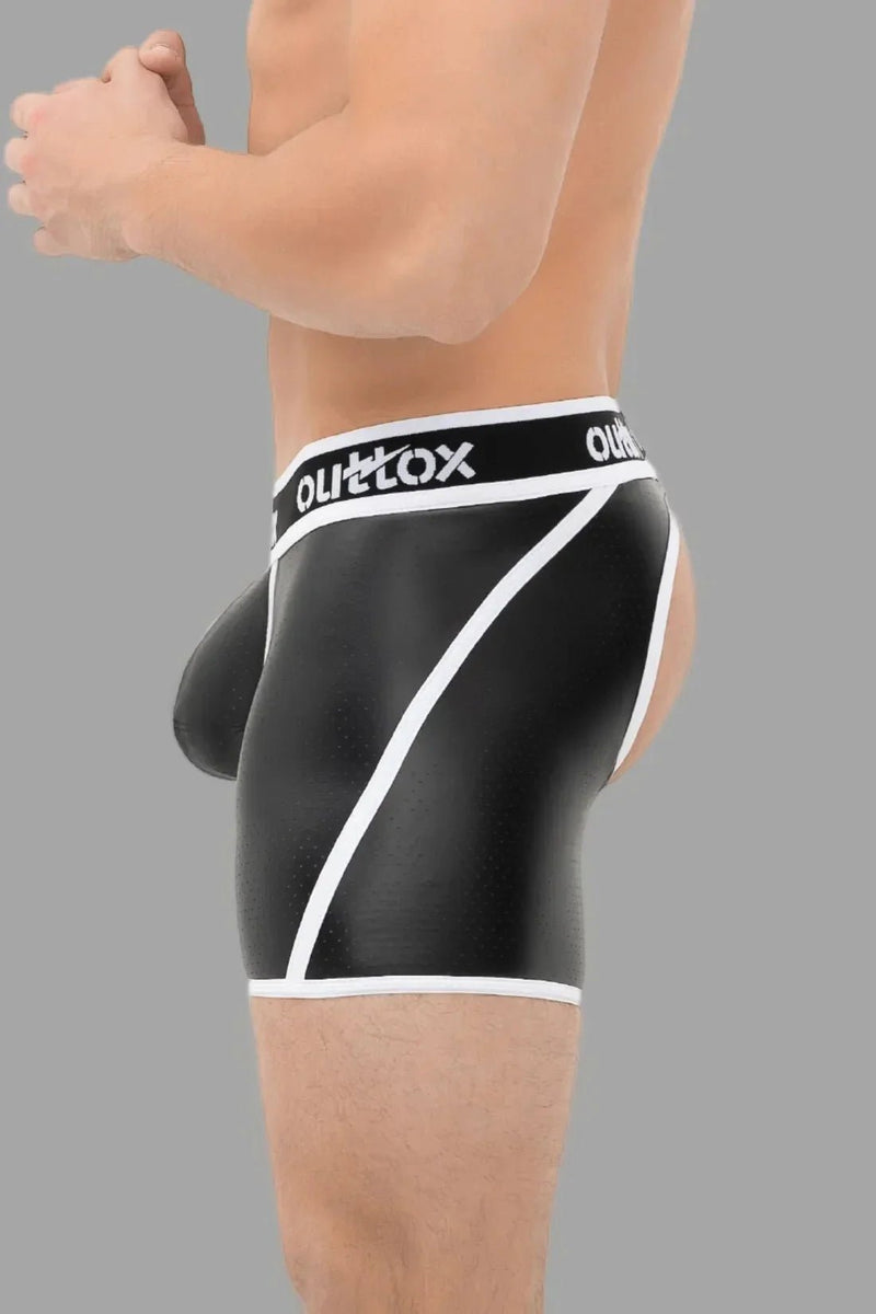 Outtox. Open Rear Shorts with Snap Codpiece. Black and White - XSH109 - Y3 - Maskulo US NY FL