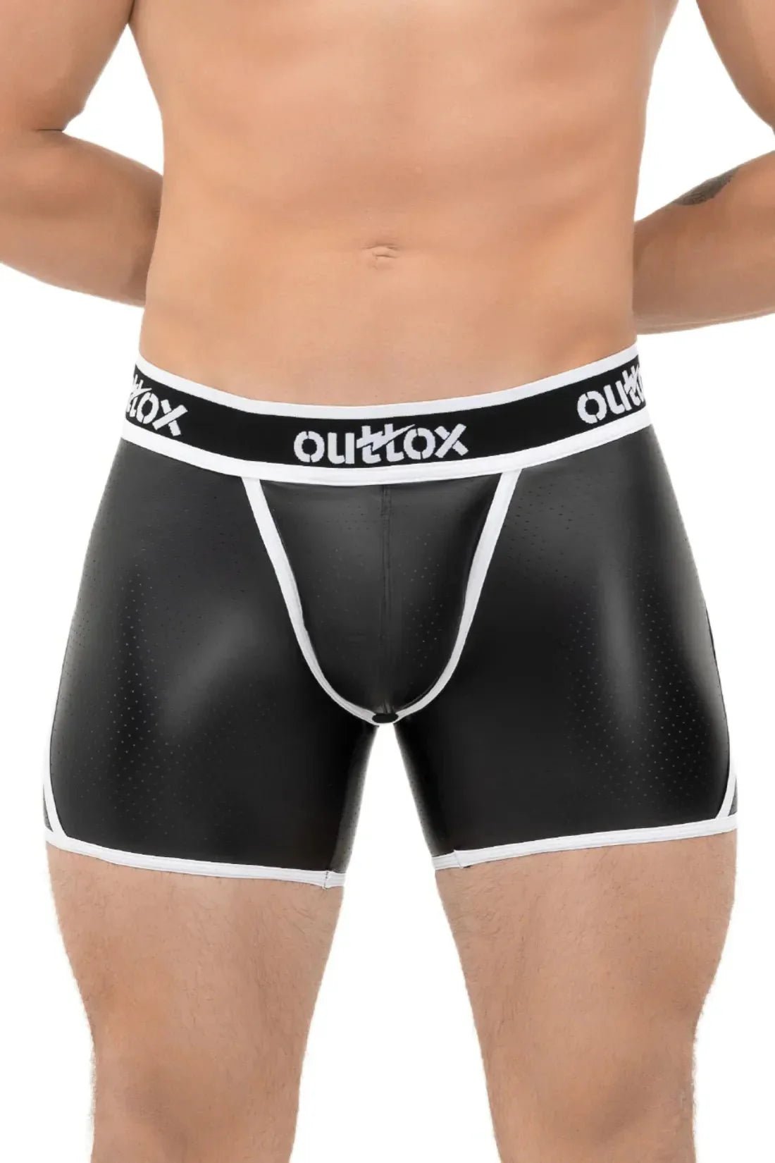 Outtox. Open Rear Shorts with Snap Codpiece. Black and White - XSH109 - Y3 - Maskulo US NY FL