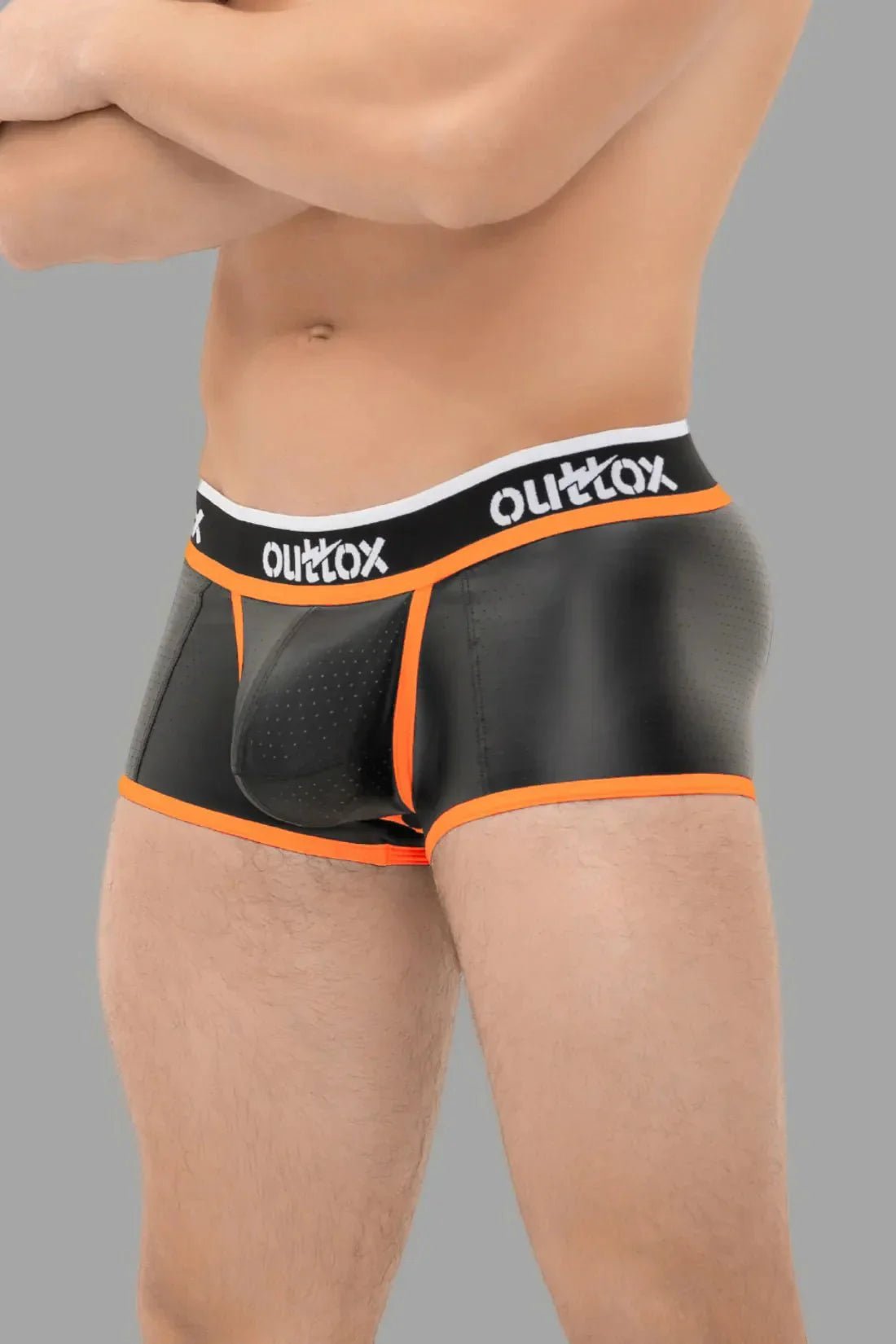 Outtox. Open Rear Trunk Shorts. Snap Codpiece. Black and Orange - XTR103 - Y3 - Maskulo US NY FL