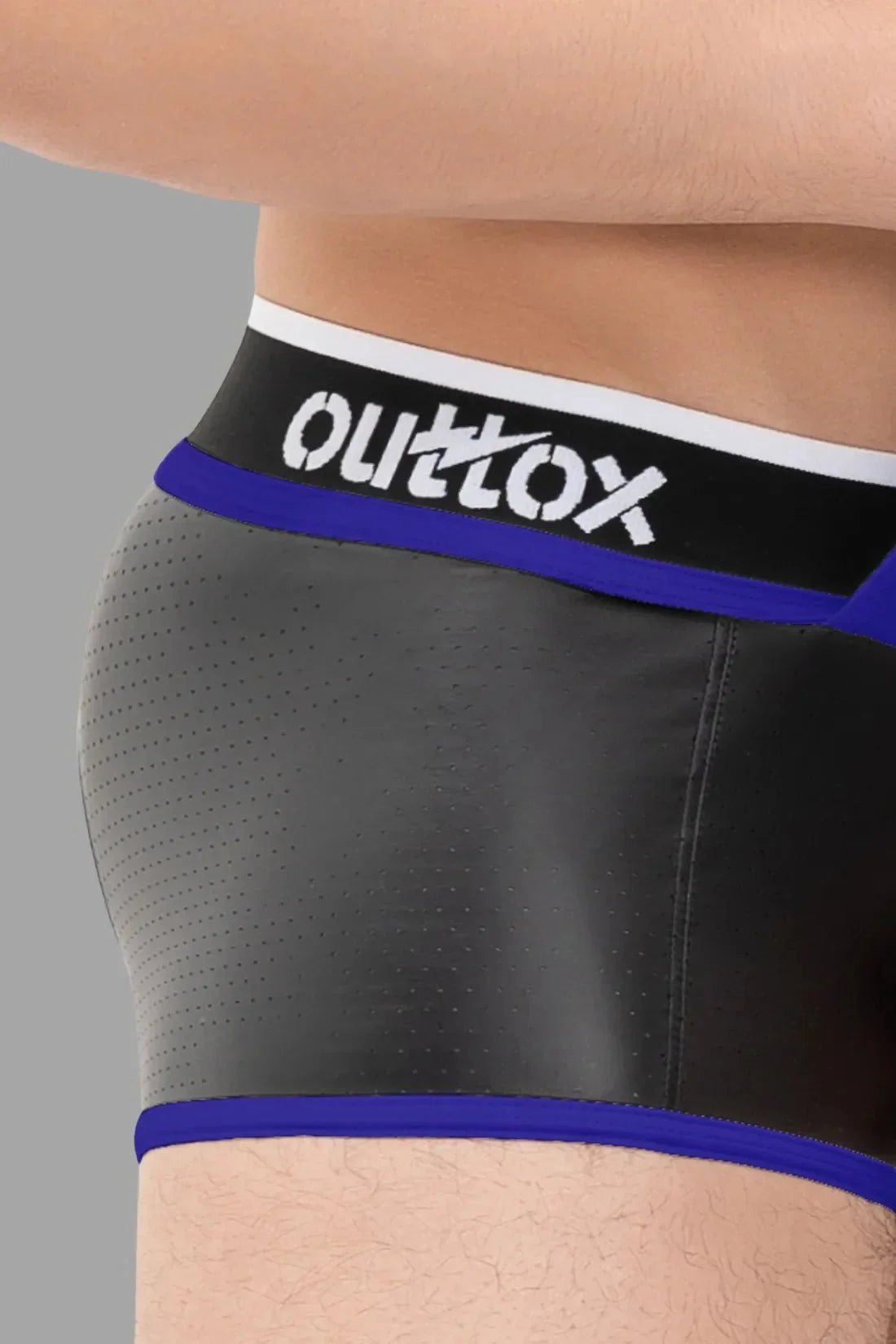 Outtox. Open Rear Trunk Shorts with Snap Codpiece. Black and Blue - XTR105 - Y2 - Maskulo US NY FL