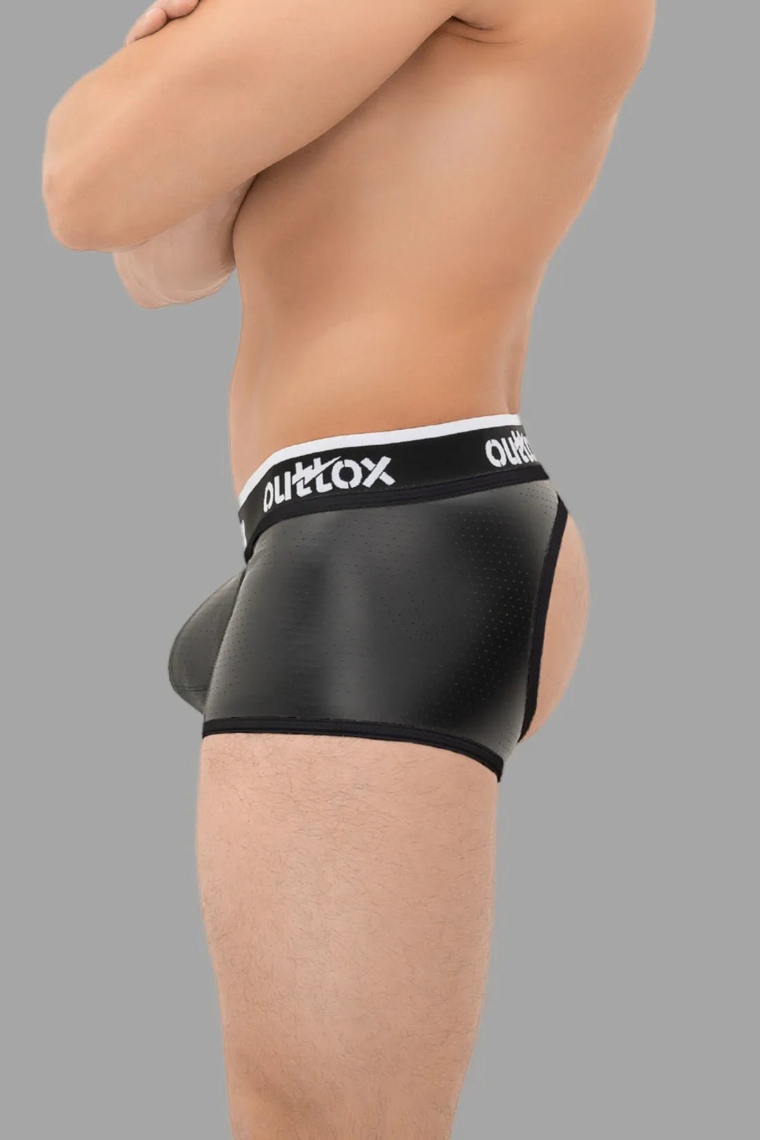 Outtox. Open Rear Trunk Shorts with Snap Codpiece. Black - XTR107 - Y2 - Maskulo US NY FL