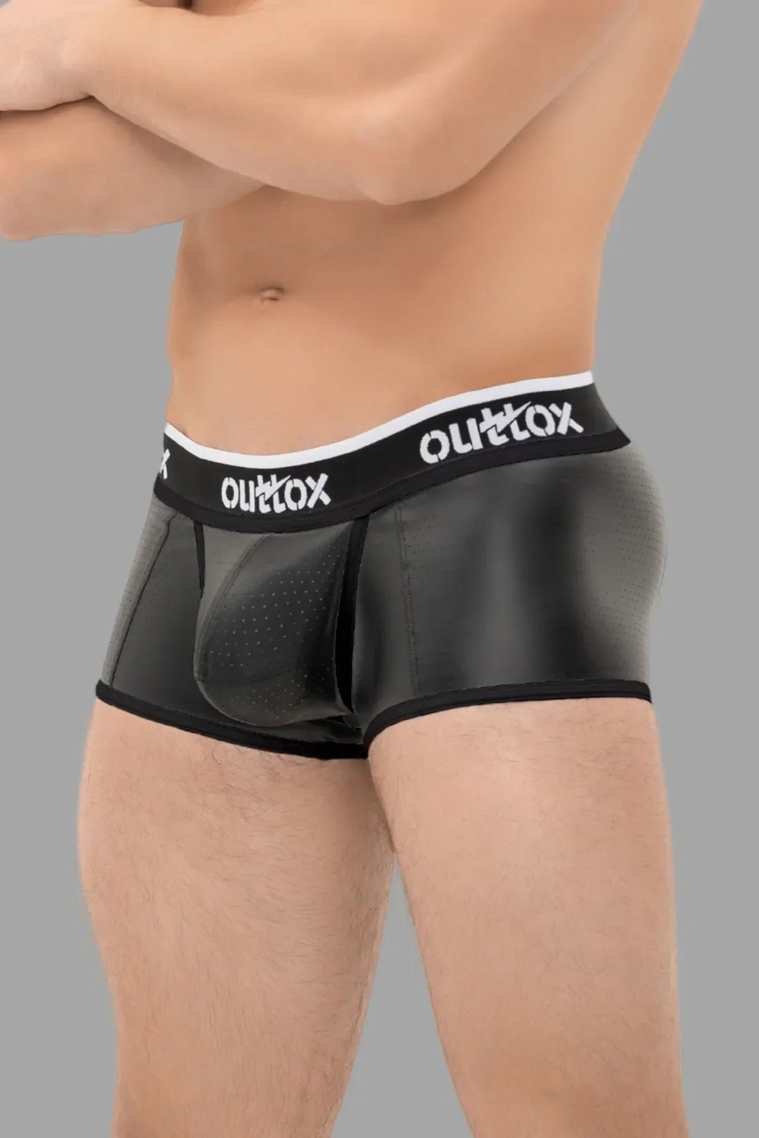 Outtox. Open Rear Trunk Shorts with Snap Codpiece. Black - XTR107 - Y2 - Maskulo US NY FL