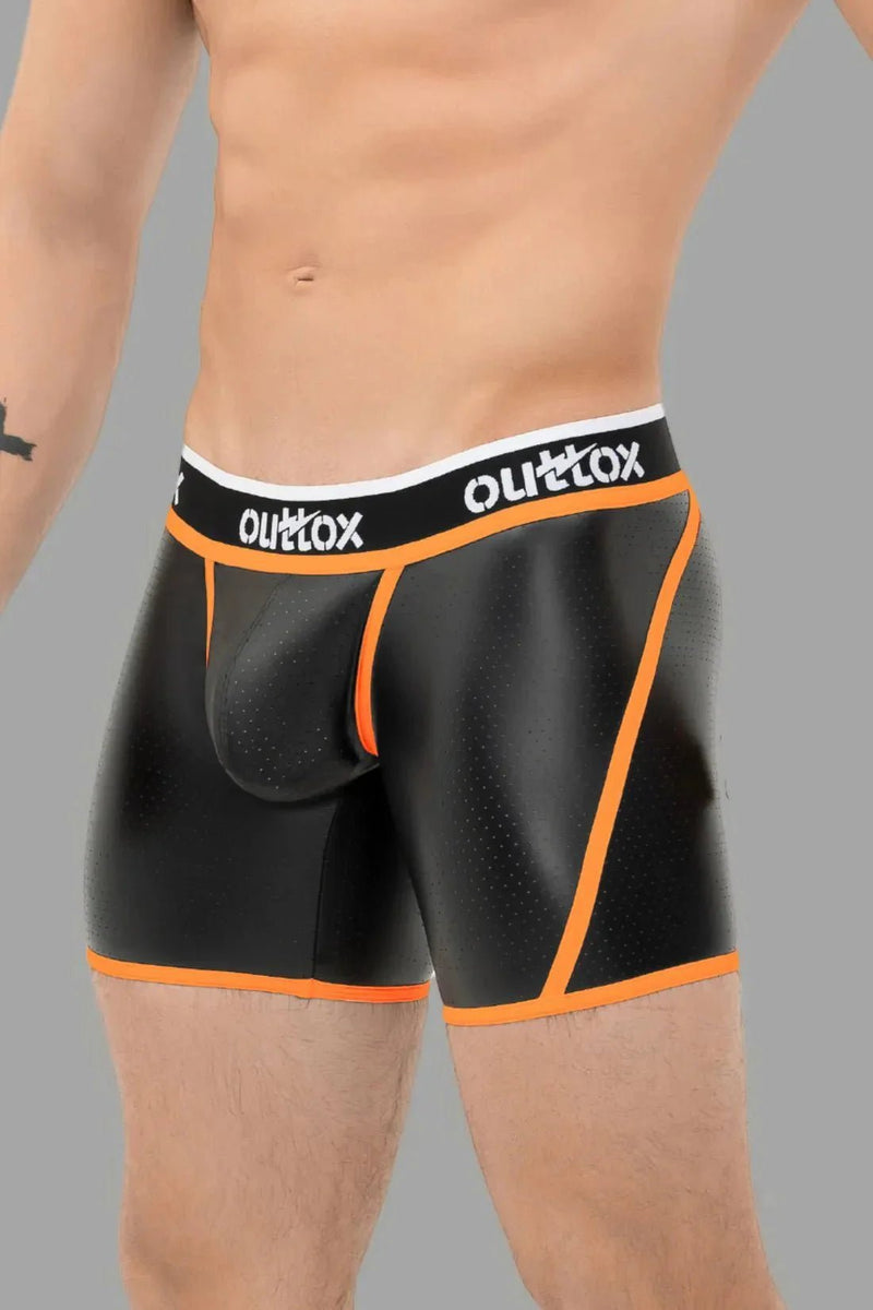 Outtox. Wrap - Rear Short Tights. Snap Codpiece. Black+Orange - XSH112 - Y2 - Maskulo US NY FL