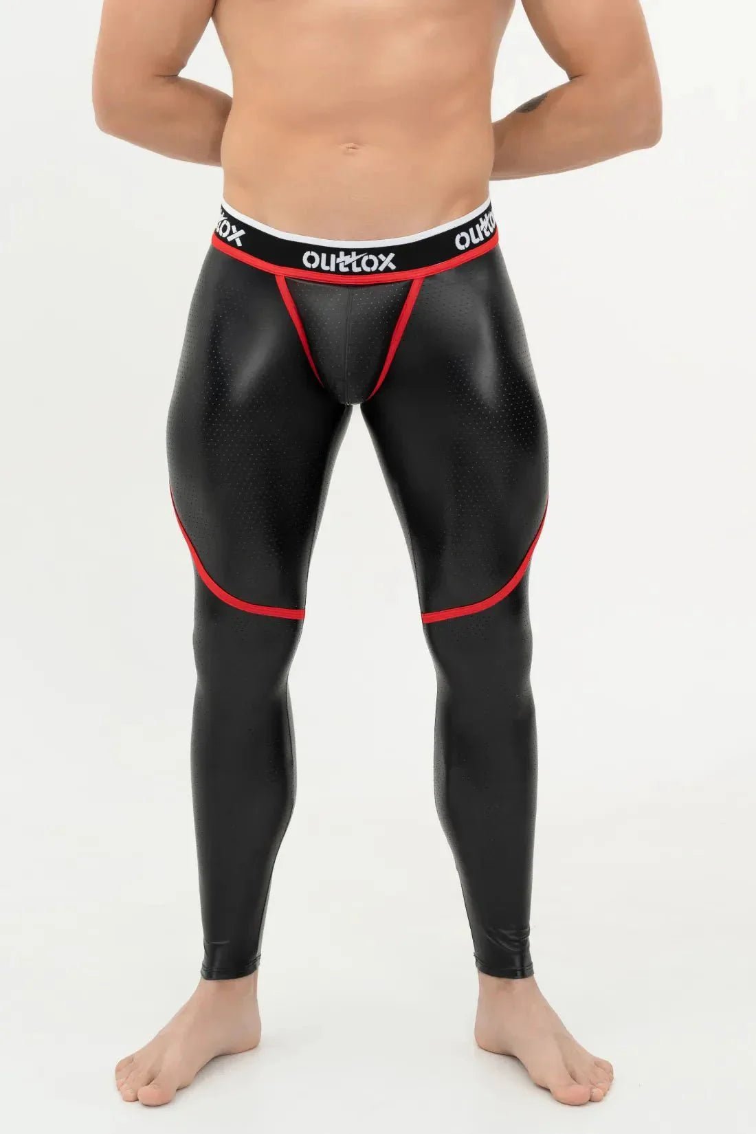 Outtox. Zip - Rear Leggings with Snap Codpiece. Black+Red - XLG101 - Y1 - Maskulo US NY FL