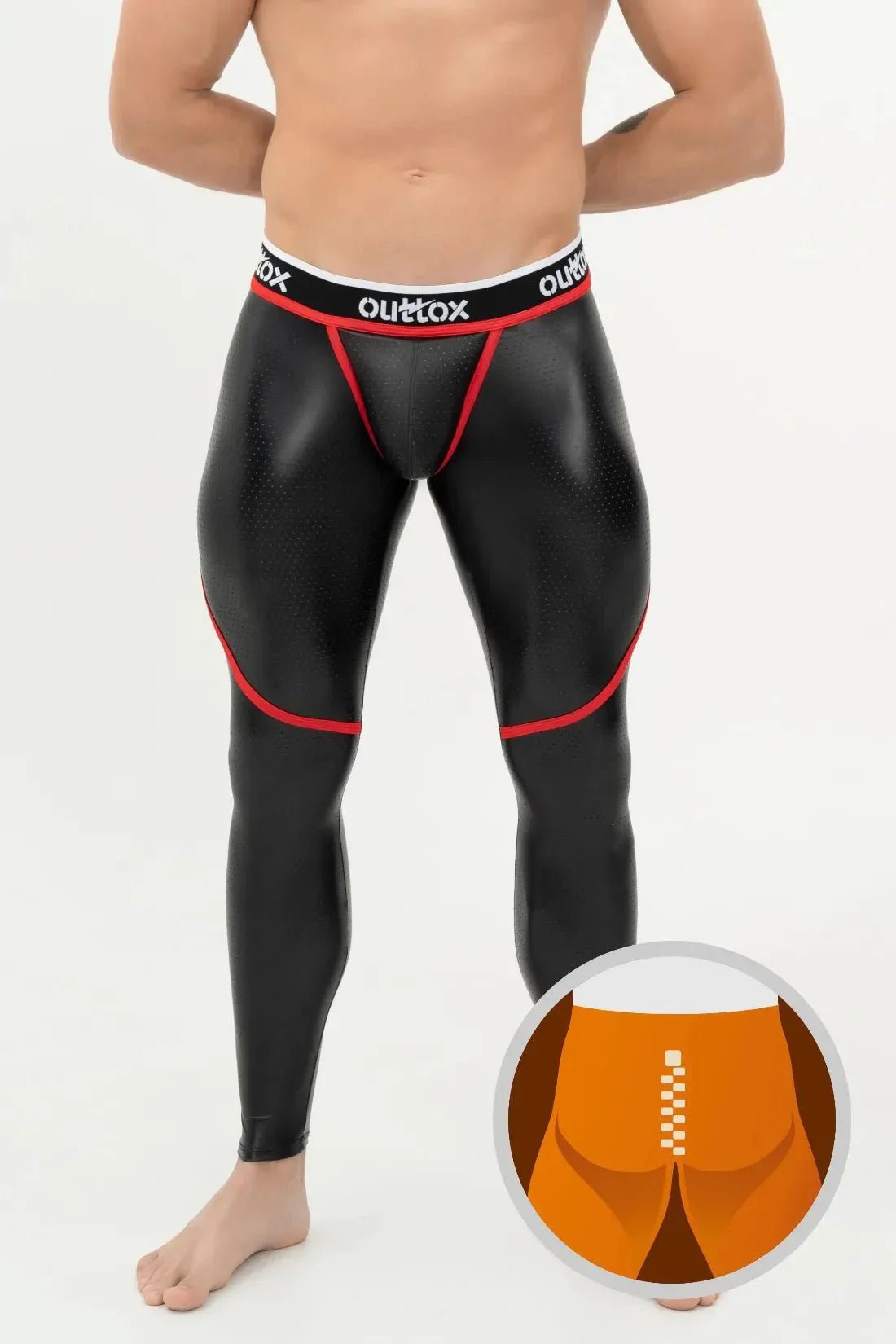 Outtox. Zip - Rear Leggings with Snap Codpiece. Black+Red - XLG101 - Y1 - Maskulo US NY FL