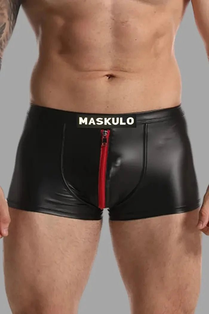 Raff LiquidOil PU Leather Shorts. Black + Red - MSH237 - Y2 - Maskulo US NY FL