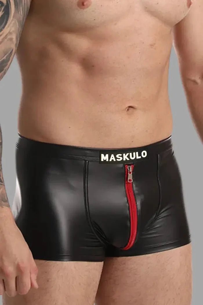 Raff LiquidOil PU Leather Shorts. Black + Red - MSH237 - Y2 - Maskulo US NY FL