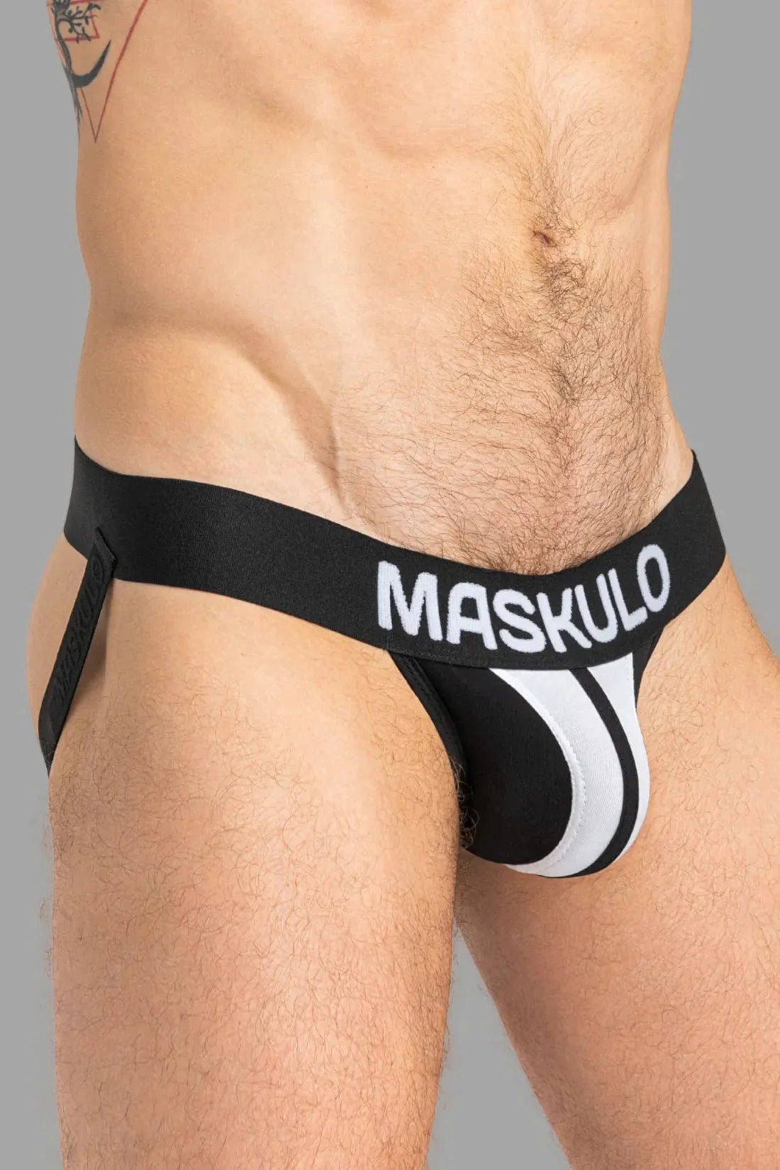 TIGER Jock with POUCH - SNAP. Black and White - MJS151 - Y2 - Maskulo US NY FL
