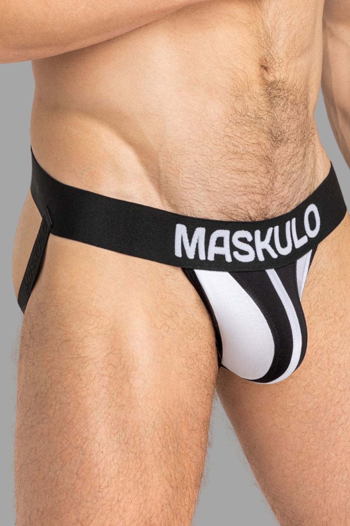 TIGER Jock with POUCH - SNAP. White and Black - MJS150 - Y2 - Maskulo US NY FL