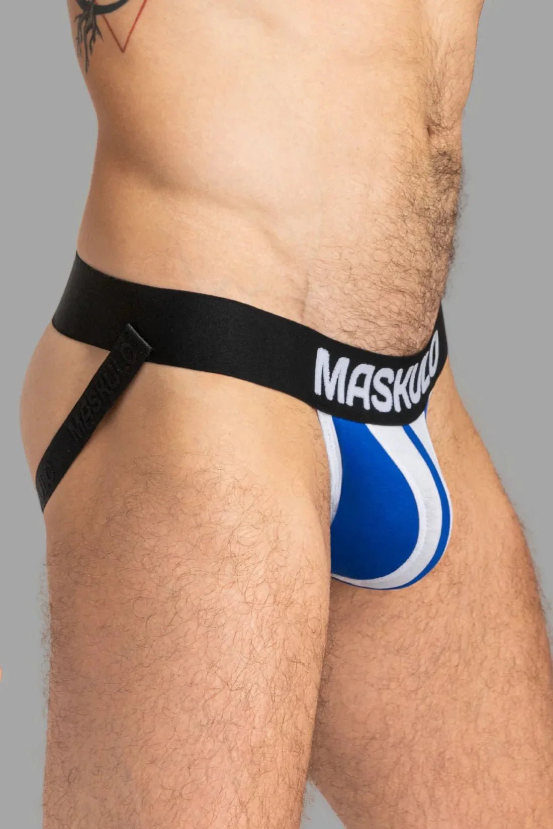 TIGER Jock with POUCH - SNAP. White and Blue - MJS149 - Y2 - Maskulo US NY FL