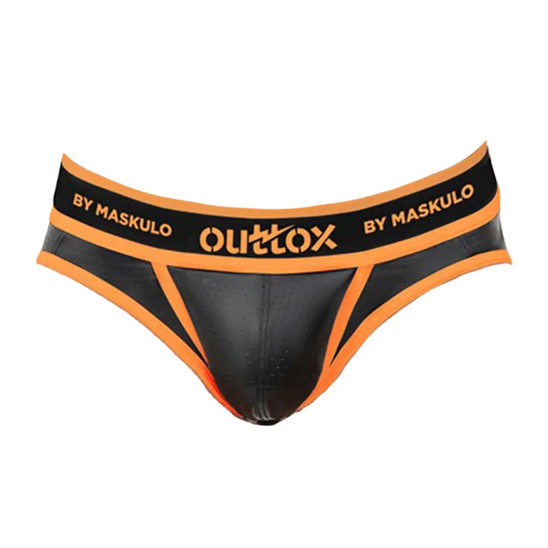 Outtox by Maskulo. Open Rear Briefs with Snap Codpiece. Orange