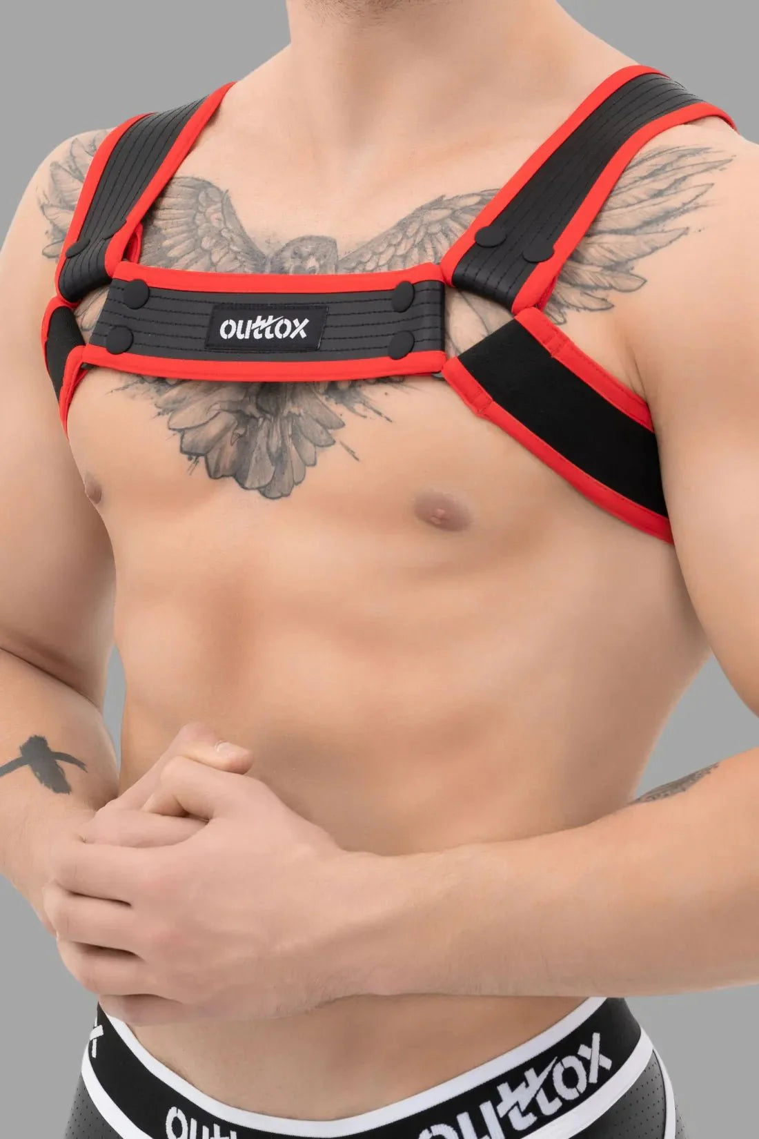 Outtox. Bulldog Harness with Snaps. Black & Red - Outtox - XHR107 - Y5 - Maskulo Global (EU) Store