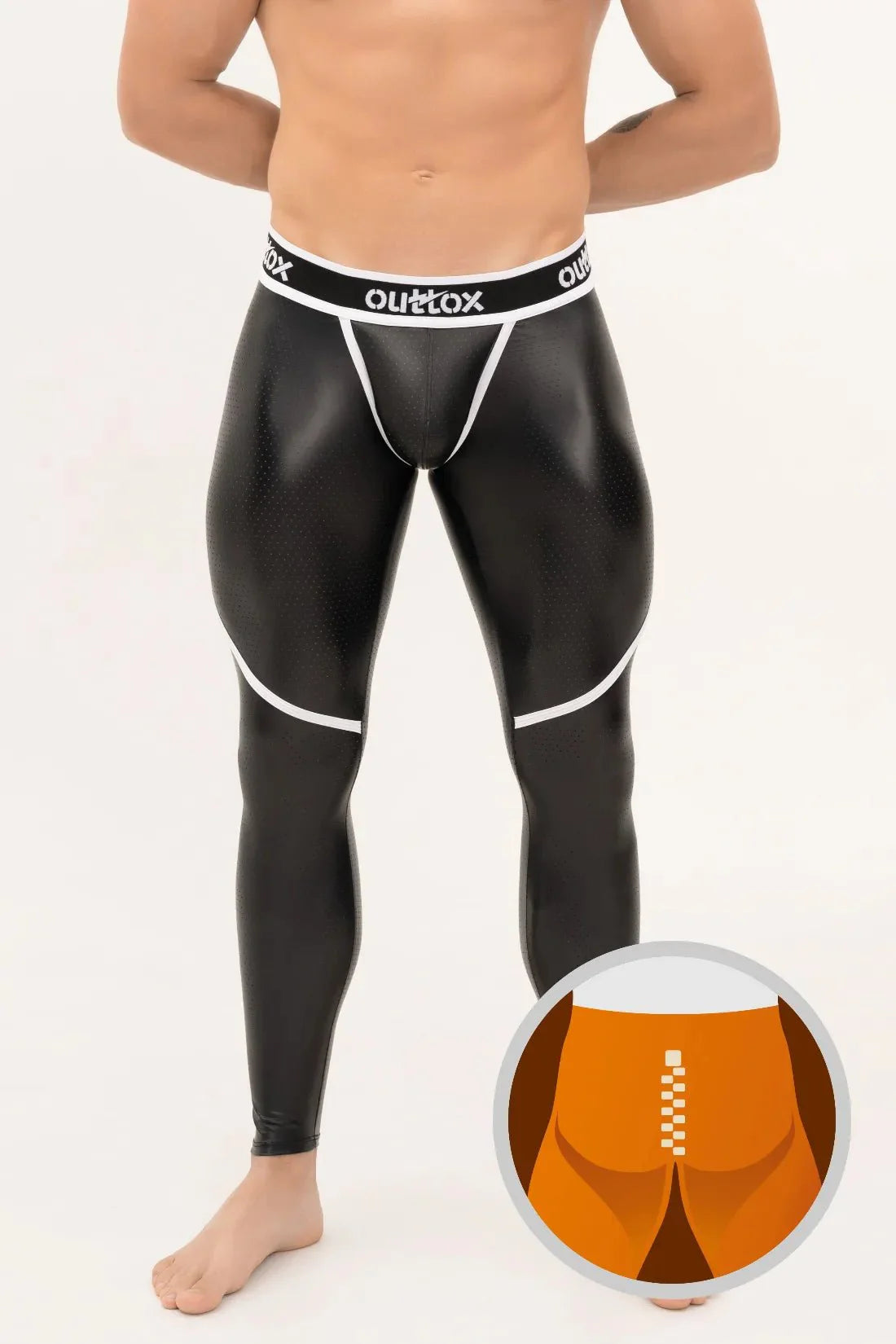 Outtox. Zip - Rear Leggings with Snap Codpiece. Black and White - Outtox - XLG105 - Y5 - Maskulo Global (EU) Store