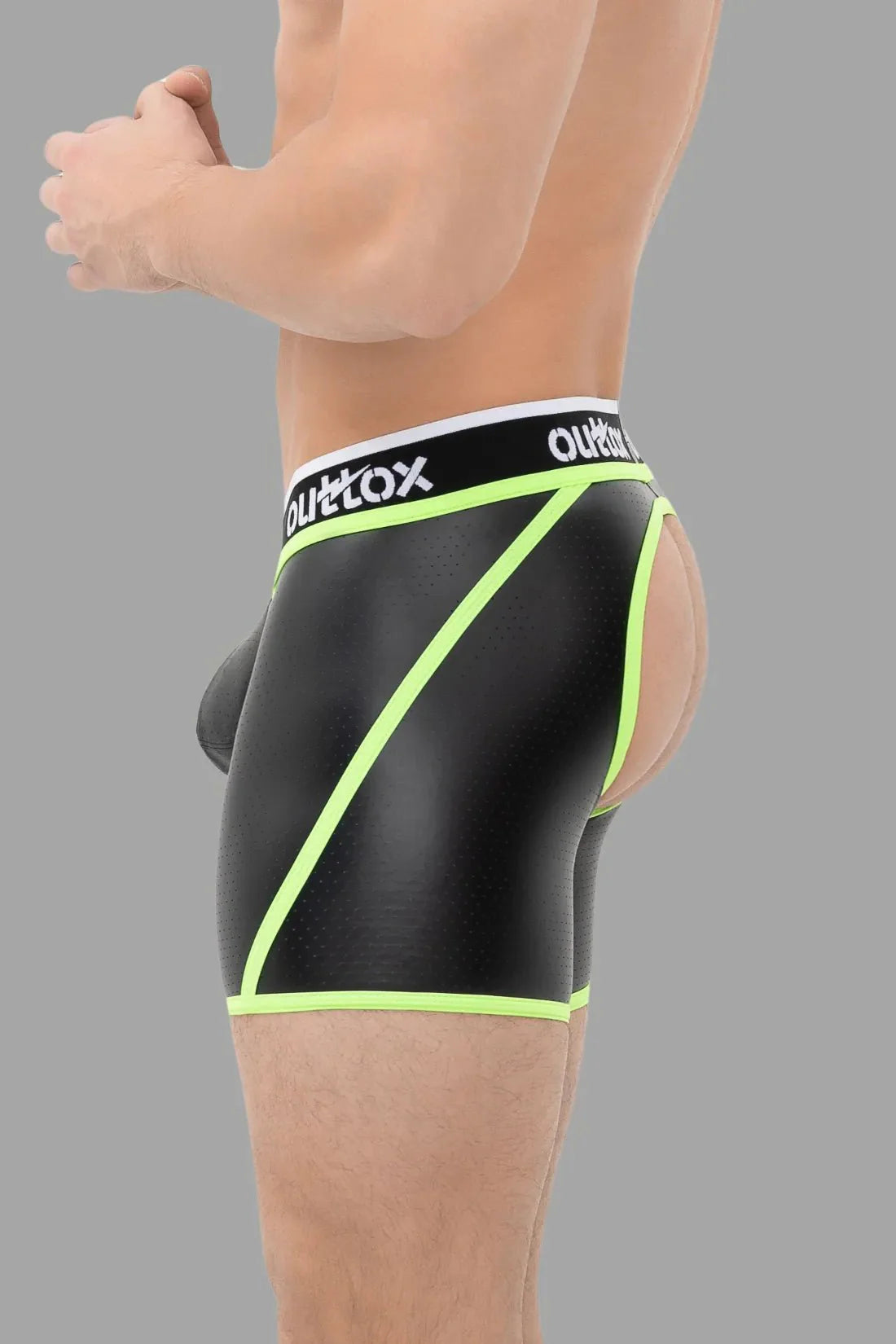 Outtox. Open Rear Shorts with Snap Codpiece. Black and Green - Outtox - XSH107 - Y2 - Maskulo Global (EU) Store