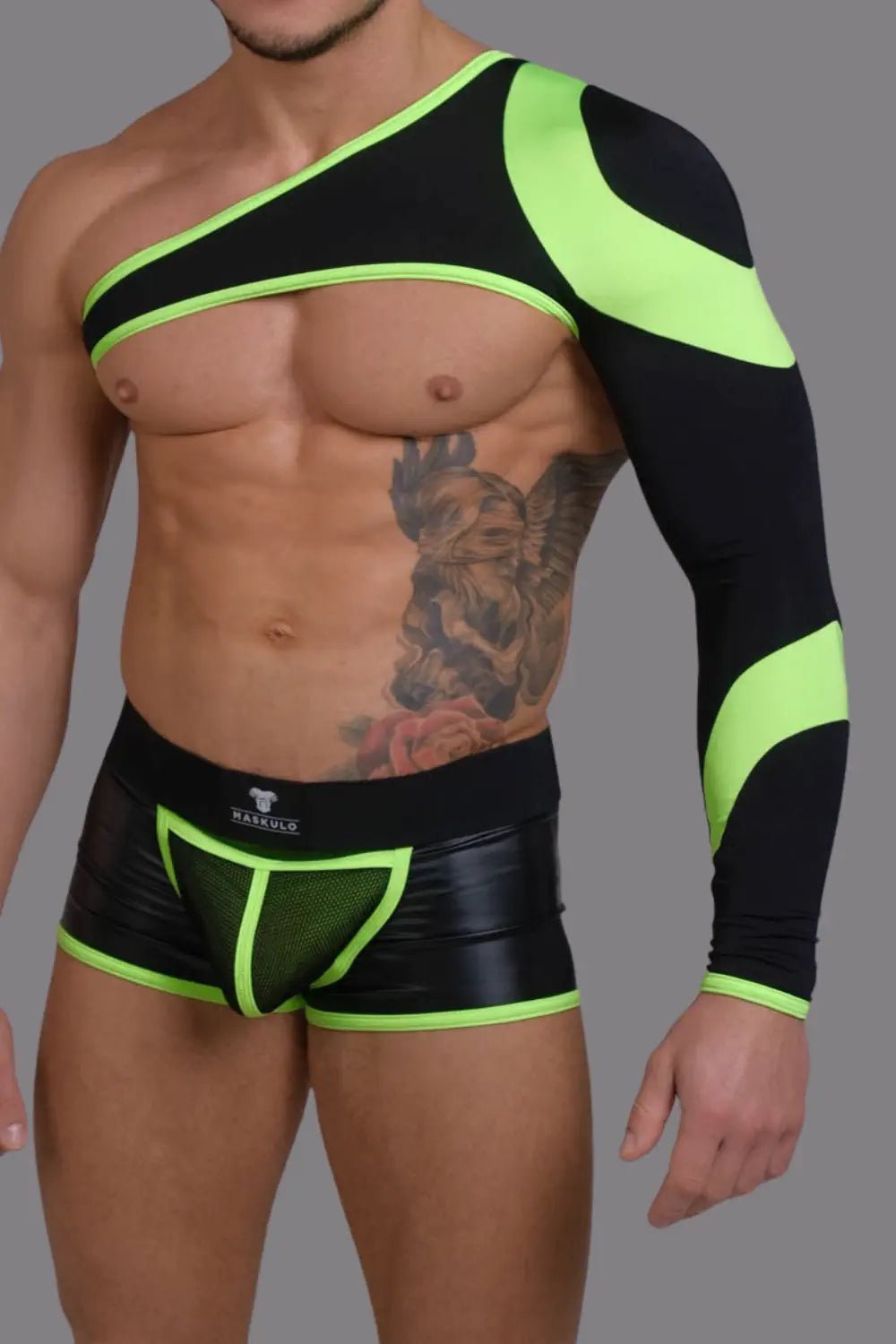 Youngero. Asymmetrical Long - Sleeved Crop Top. White Neon - MTP152-Y1 - Maskulo US NY FL