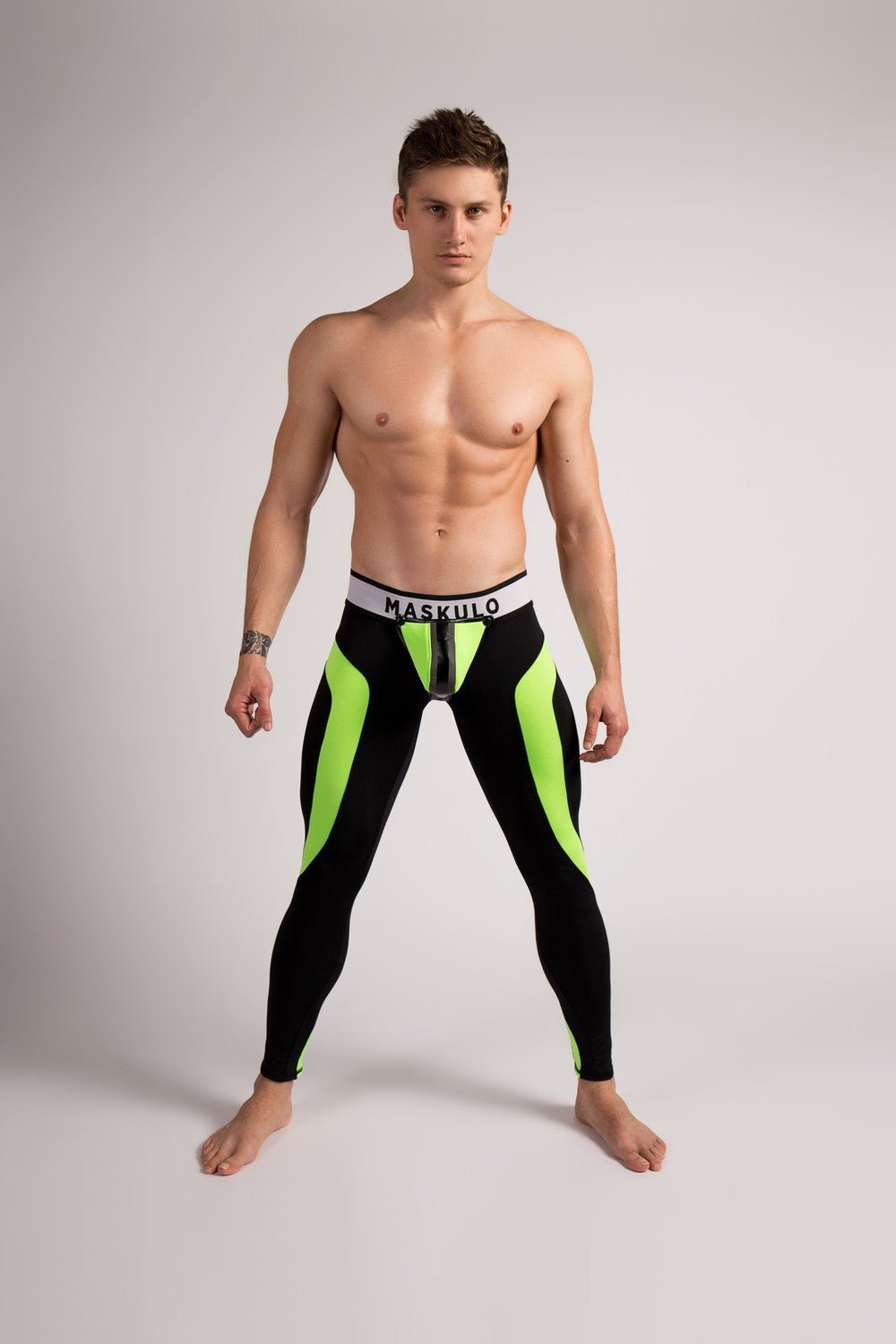 Youngero. Leggings, regular rear. Codpiece. Green Neon - MLG151-Y1 - Maskulo US NY FL