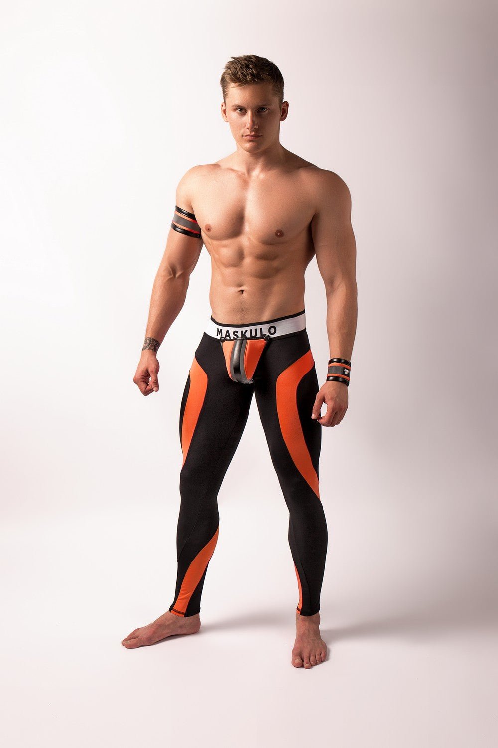 Youngero. Leggings, regular rear. Codpiece. Orange Neon - MLG148-Y1 - Maskulo US NY FL