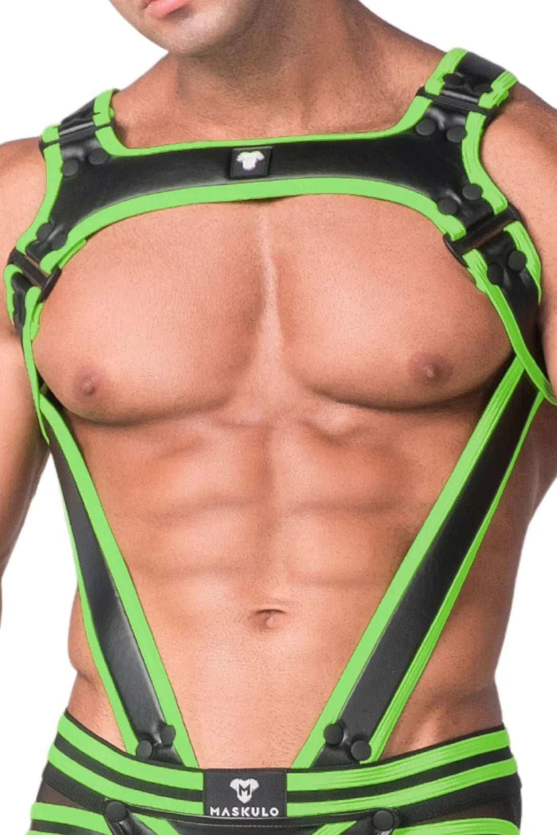 Youngero. Men's Body Harness. Black & Green Neon - MHR102 - Y5 - Maskulo US NY FL