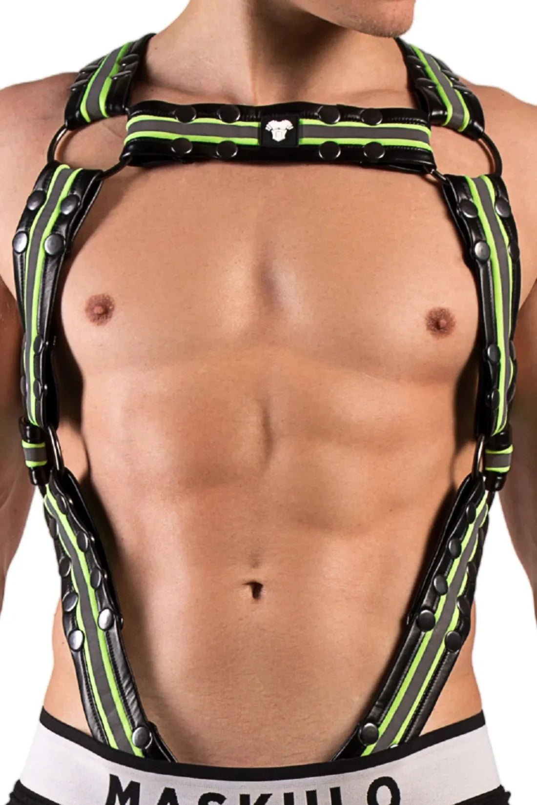 Youngero. Men's Body Harness with O - Ring. Black and Green Neon - MHR126 - Y4 - Maskulo US NY FL