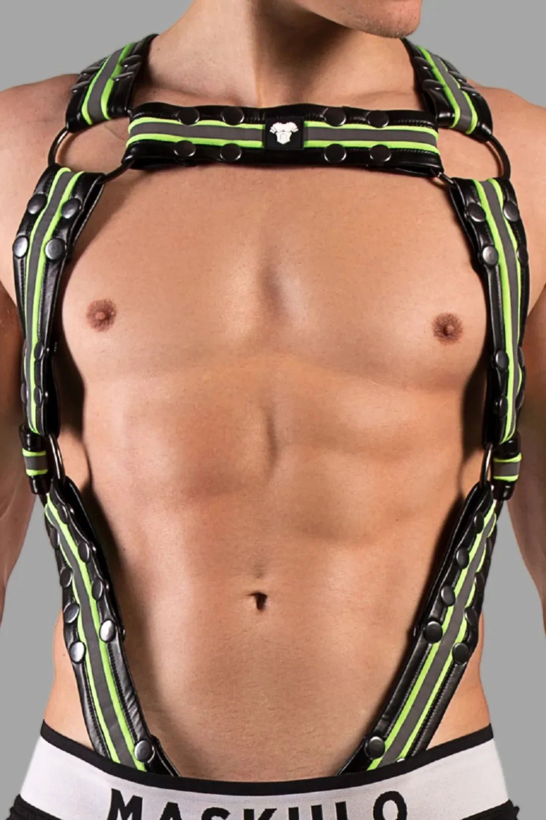 Youngero. Men's Body Harness with O - Ring. Black and Green Neon - MHR126 - Y4 - Maskulo US NY FL