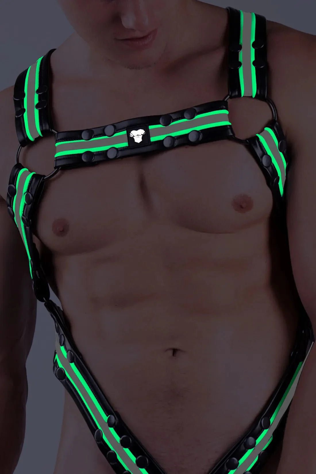Youngero. Men's Body Harness with O - Ring. Black and Green Neon - MHR126 - Y4 - Maskulo US NY FL