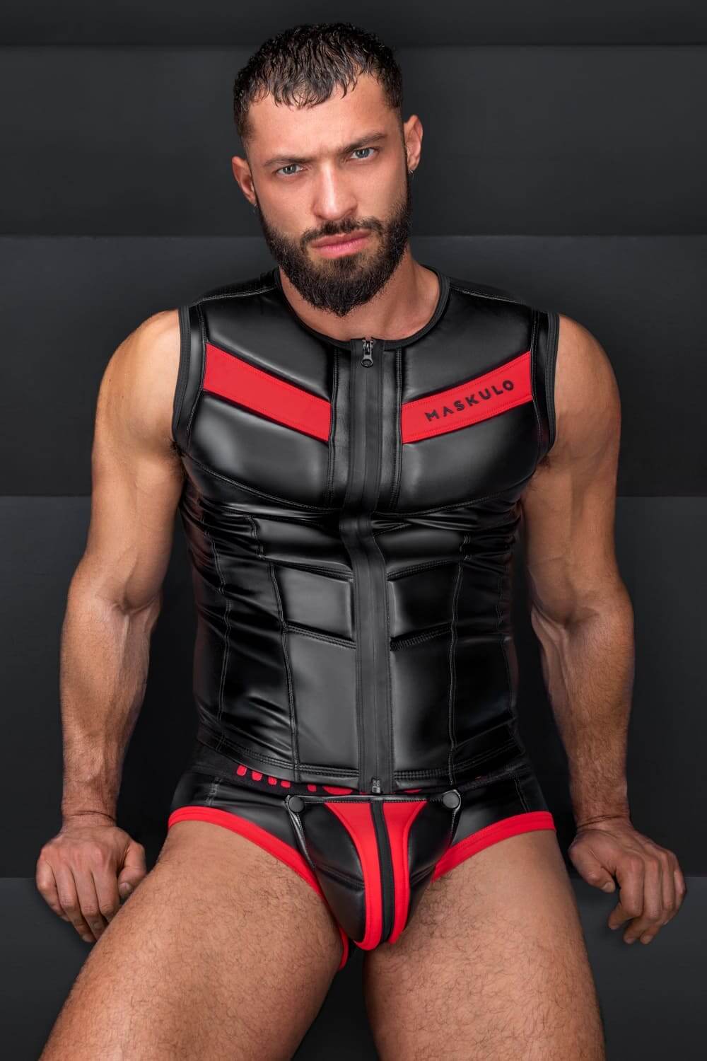 Zippered Vest. Black and Red - MTP108 - Y2 - Maskulo US NY FL